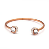 Women Open Cuff Bangles Stainless Steel Chain Link Charm Crystal Bracelets