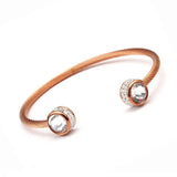 Women Open Cuff Bangles Stainless Steel Chain Link Charm Crystal Bracelets