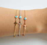 925 Sterling Silver Eye Style Cross Charm Bracelet for Women