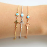 925 Sterling Silver Eye Style Cross Charm Bracelet for Women