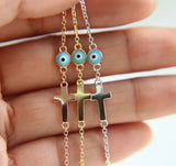 925 Sterling Silver Eye Style Cross Charm Bracelet for Women