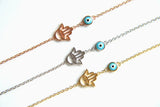 Women Hamsa Enamel Bracelet 925 Sterling Silver Eye Charm