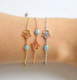 Women Hamsa Enamel Bracelet 925 Sterling Silver Eye Charm