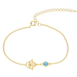 Women Hamsa Enamel Bracelet 925 Sterling Silver Eye Charm