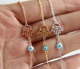 Women Hamsa Enamel Bracelet 925 Sterling Silver Eye Charm
