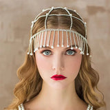 Bridal Pearl Crystal Hat Headbands Head Chain Wedding Night Club Party Jewelry