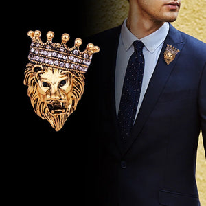 Vintage Lion Crown Brooch for Men's Suit Shirt Collar Lapel Pins