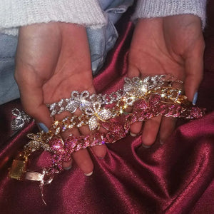 Butterfly Cuban Chain Bracelet Iced Out Miami Chain For Women Men
