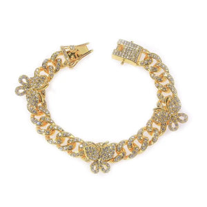 Butterfly Cuban Chain Bracelet Iced Out Miami Chain For Women Men