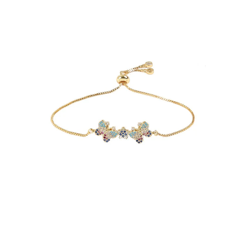 Colorful Crystal Zircon Butterfly Bracelet 18K Women Bangle