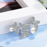 Butterfly Pearl CZ Crystal 925 Sterling Silver Brooches for Women