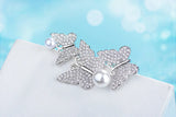 Butterfly Pearl CZ Crystal 925 Sterling Silver Brooches for Women