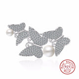 Butterfly Pearl CZ Crystal 925 Sterling Silver Brooches for Women