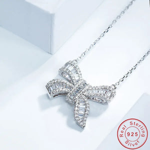 Butterfly Pendant AAAAA Zircon CZ 925 Silver Necklace Women Bridal Jewelry