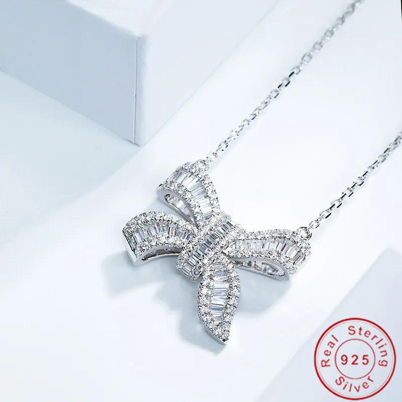 Butterfly Pendant AAAAA Zircon CZ 925 Silver Necklace Women Bridal Jewelry