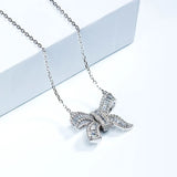 Butterfly Pendant AAAAA Zircon CZ 925 Silver Necklace Women Bridal Jewelry