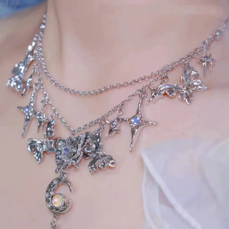 Star Moon Tassel Choker Necklace Harajuku Vintage Jewelry