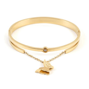 Crystal Butterfly Chain Bangles Bracelets Stainless Steel Cuff Bracelet