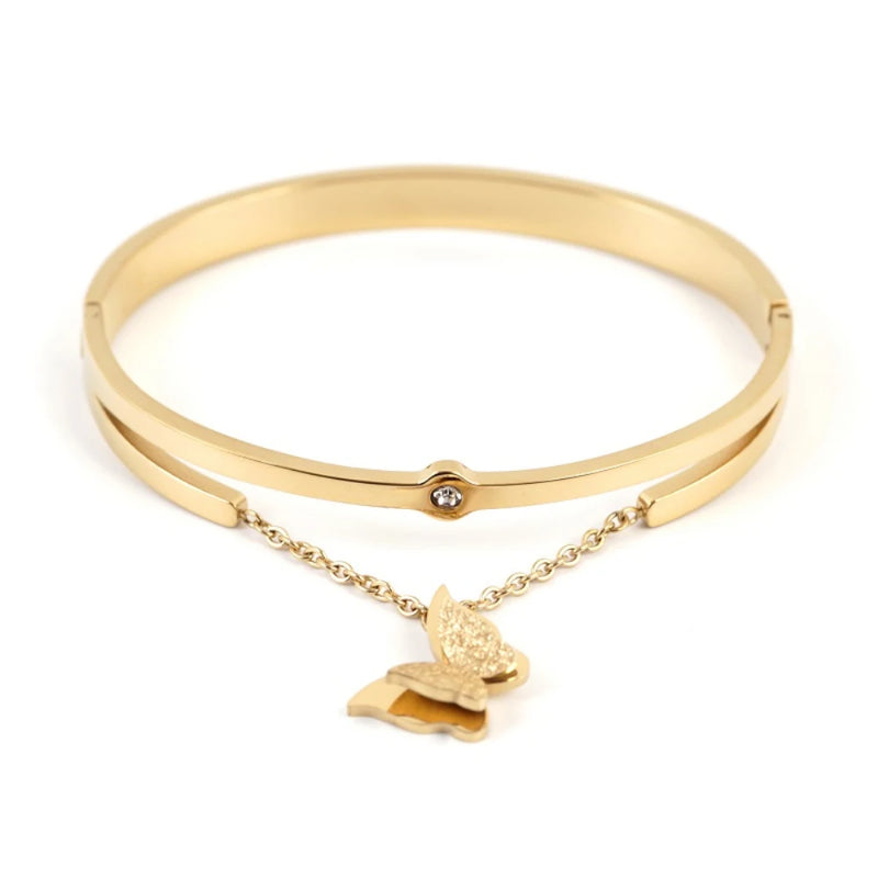 Crystal Butterfly Chain Bangles Bracelets Stainless Steel Cuff Bracelet