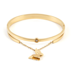 Crystal Butterfly Chain Bangles Bracelets Stainless Steel Cuff Bracelet