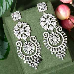 CZ Bridal Jewelry Long Dangle Wedding Earrings for Brides