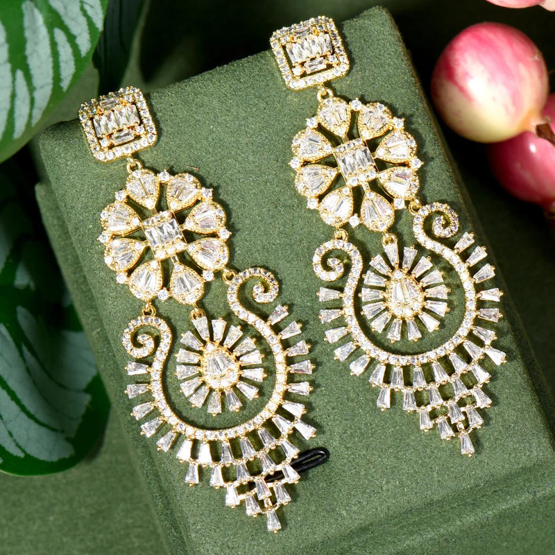 CZ Bridal Jewelry Long Dangle Wedding Earrings for Brides