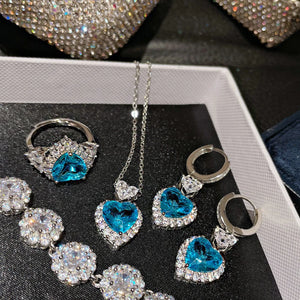 CZ Heart Stone Hook Earrings Silver Jewelry Sets for Women