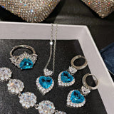 CZ Heart Stone Hook Earrings Silver Jewelry Sets for Women