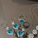 CZ Heart Stone Hook Earrings Silver Jewelry Sets for Women