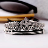 CZ King Crown Charm Copper Bead Macrame Bracelet Set