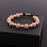 CZ Pave Ball Charm Macrame Adjustable Bracelet Men Women Jewelry