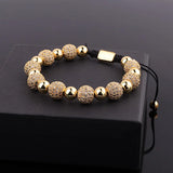 CZ Pave Ball Charm Macrame Adjustable Bracelet Men Women Jewelry