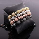 CZ Pave Ball Charm Macrame Adjustable Bracelet Men Women Jewelry