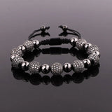 CZ Pave Ball Charm Macrame Adjustable Bracelet Men Women Jewelry