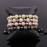 CZ Pave Ball Charm Macrame Adjustable Bracelet Men Women Jewelry