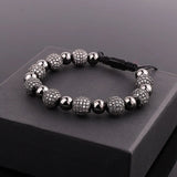 CZ Pave Ball Charm Macrame Adjustable Bracelet Men Women Jewelry