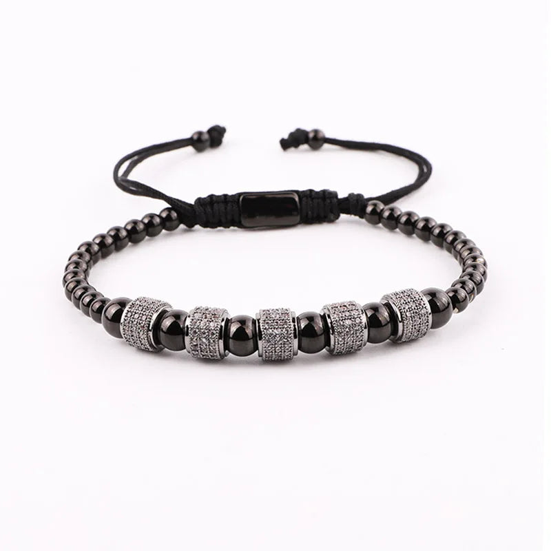 CZ Pave Tube Charm Macrame Adjustable Bracelet Men Women Jewelry Gift