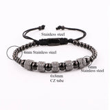 CZ Pave Tube Charm Macrame Adjustable Bracelet Men Women Jewelry Gift
