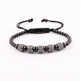 CZ Pave Tube Charm Macrame Adjustable Bracelet Men Women Jewelry Gift