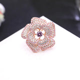 Camellia Flower Brooches Shining Cubic Zirconia Pink Flowers Brooch Pin Plated