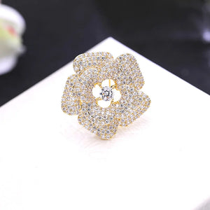 Camellia Flower Brooches Shining Cubic Zirconia Pink Flowers Brooch Pin Plated