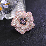 Camellia Flower Brooches Shining Cubic Zirconia Pink Flowers Brooch Pin Plated