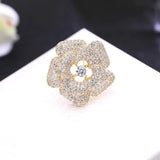 Camellia Flower Brooches Shining Cubic Zirconia Pink Flowers Brooch Pin Plated