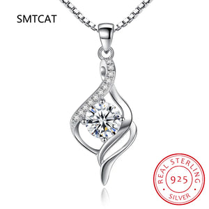 Moissanite Round Pendant Necklace 925 Sterling Silver Chain Wedding Jewelry