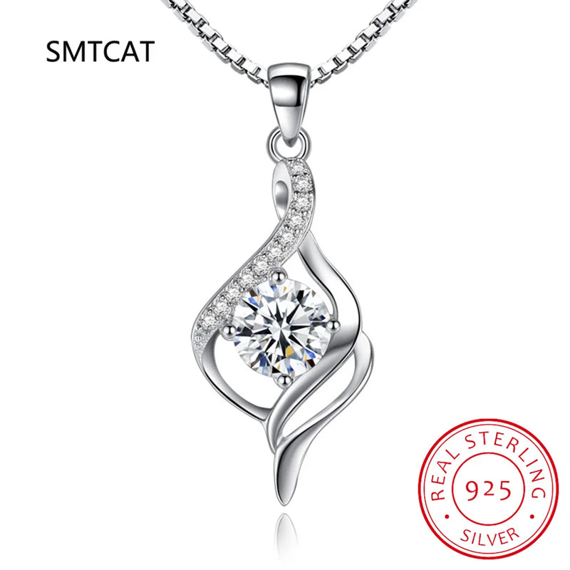 Moissanite Round Pendant Necklace 925 Sterling Silver Chain Wedding Jewelry