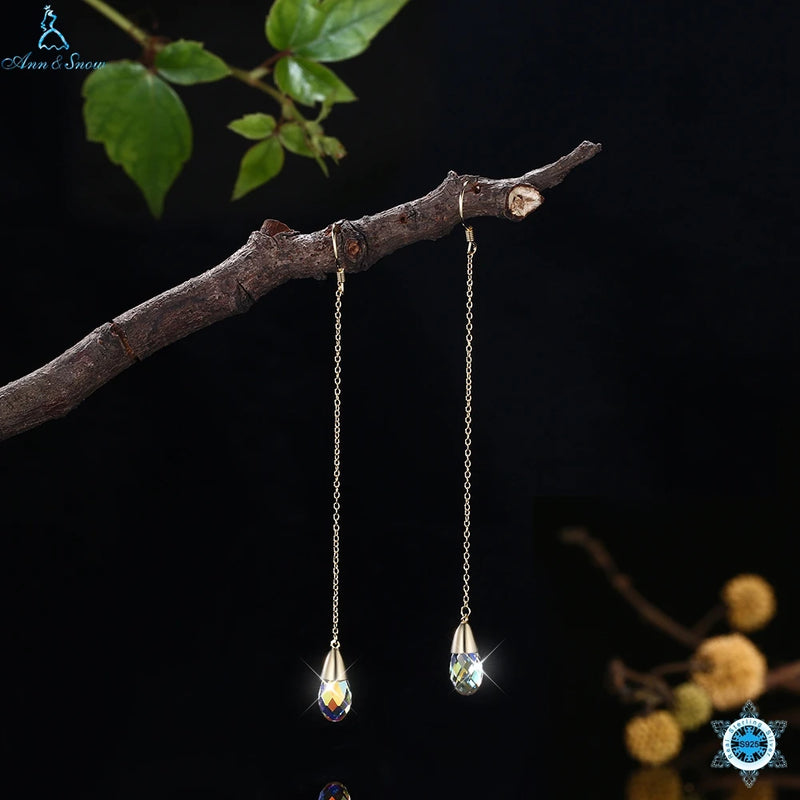 Champagne 925 Silver Drop Earrings Zircon Crystal Female Gift