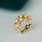 Champagne Pearl Engagement Wedding Ring Party Jewelry