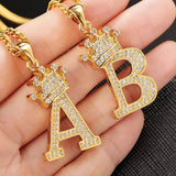 Crown A-Z Alphabet Pendant Necklace Hip-Hop Initial Name Jewelry