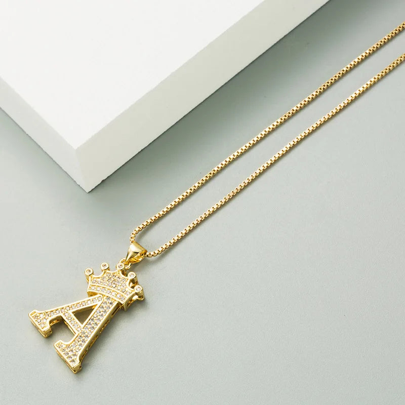 Crown A-Z Alphabet Pendant Necklace Hip-Hop Initial Name Jewelry