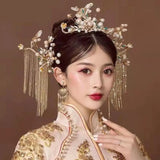 Chinese Wedding Bride Crown Pearl Tiara Headband Wedding Headpiece